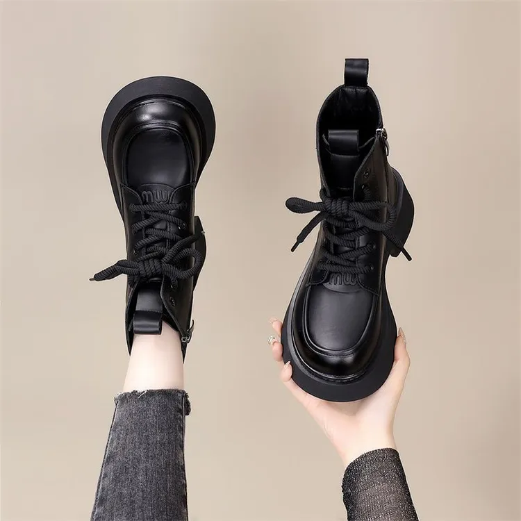 爆款厚底圆头加绒马丁靴2025年新款复古英伦风短靴百搭秋冬单靴女