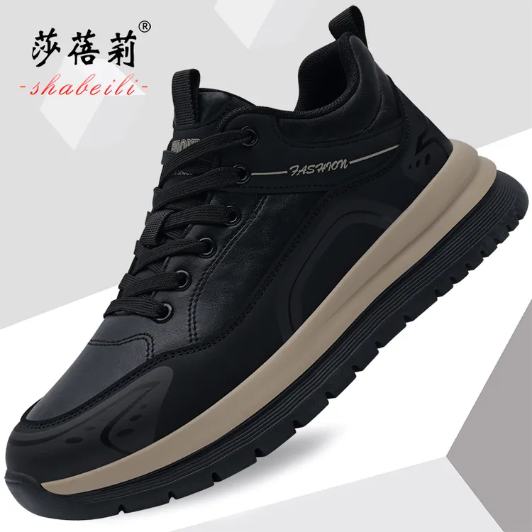 莎蓓莉男鞋春季时尚休闲鞋厚底皮面轻便舒适防滑鞋子男运动皮鞋