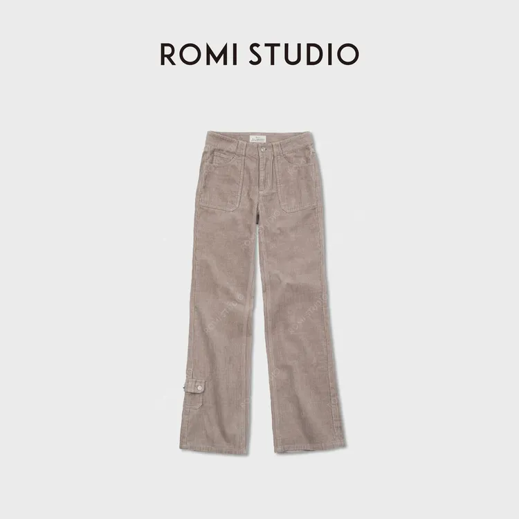 ROMI STUDIO高支加厚灯芯绒复古做旧中腰微喇长裤 RWDSXY1567