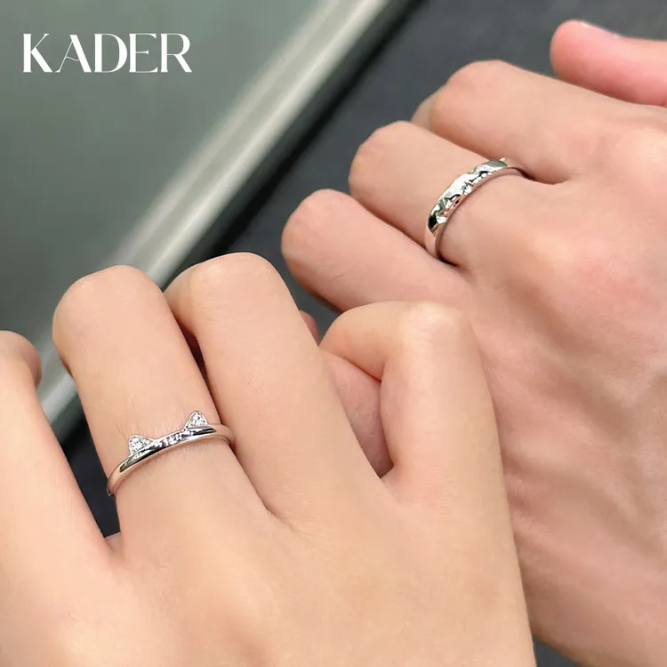 KADER/卡蒂罗 925银合成锆石戒指 猫咪日记情侣对戒百搭新年礼物