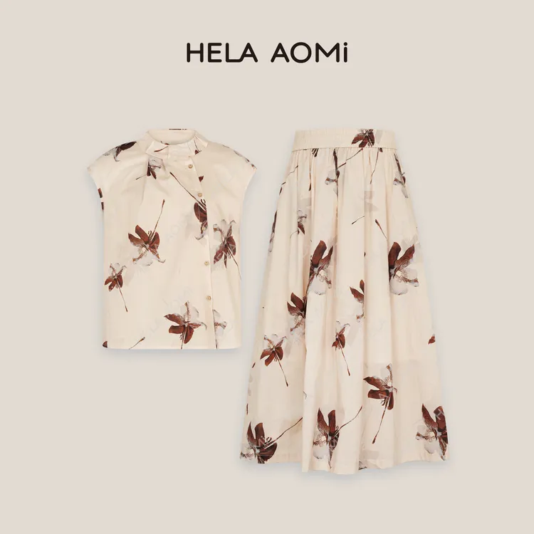 HELA AOMI“棉100%花序”复古印花衬衫国风半裙两件套CY5BB99612