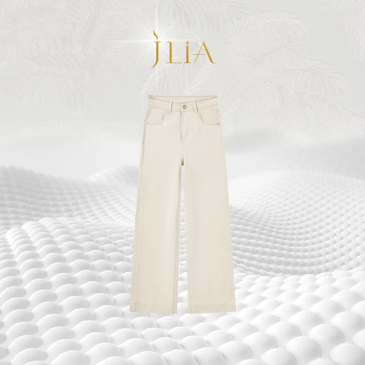 JLIA GOLD-1019春夏新品米白色直筒中弹奶奶裤