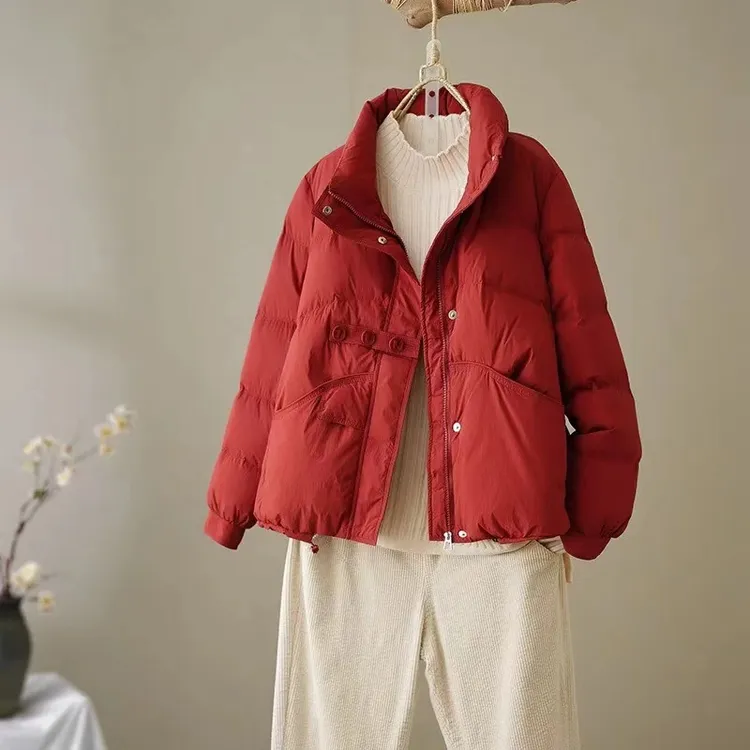 韩版短款羽绒服女立领宽松休闲百搭白鸭绒保暖简约气质潮2025