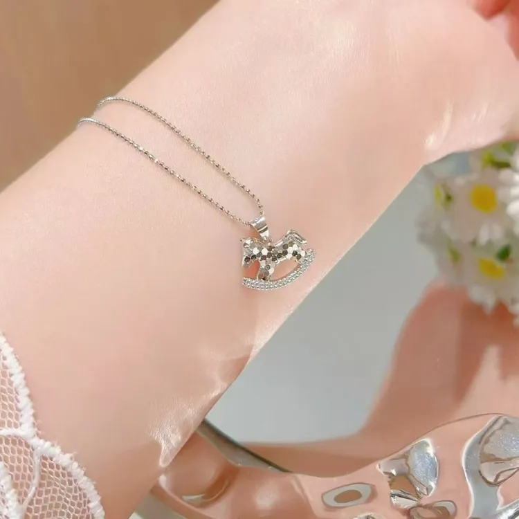 坠链均925银 雪银银匠/纯银碎碎冰马儿银项链