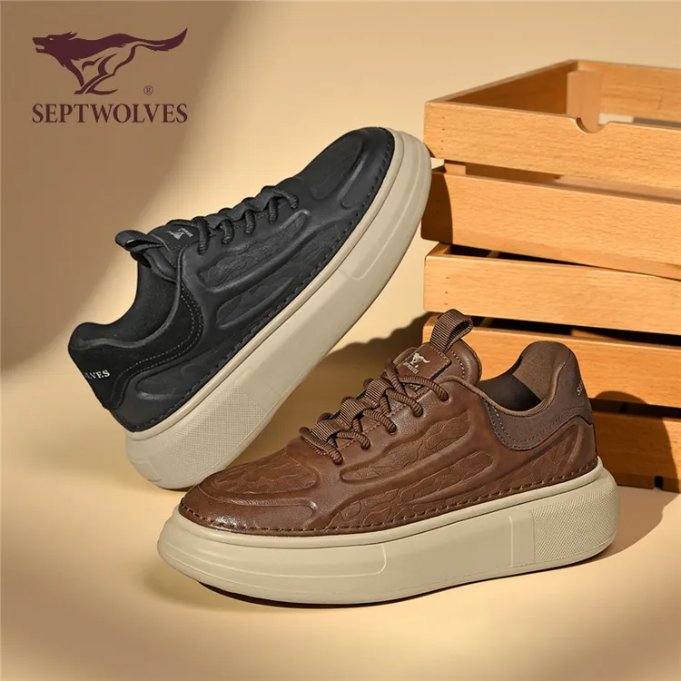 七匹狼男鞋秋季男士时尚百搭鞋潮流厚底增高皮鞋加绒保暖鞋子0814