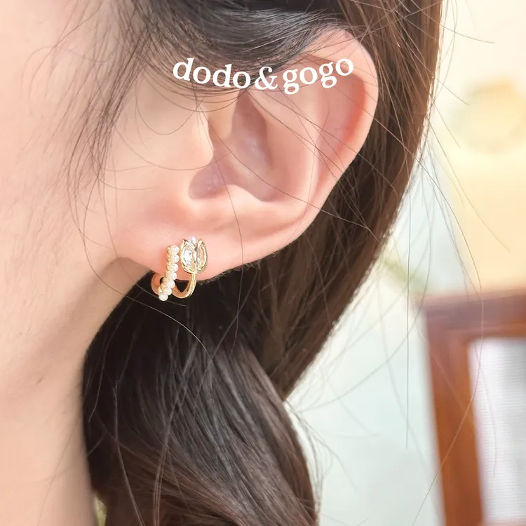 DODOGOGO 合金合成锆石耳饰 精致郁金香耳环时尚气质百搭甜美耳钉