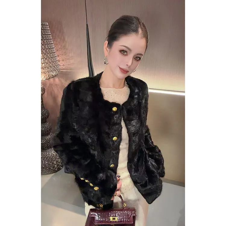 （水貂毛）圆领百搭毛毛短外套WT31283