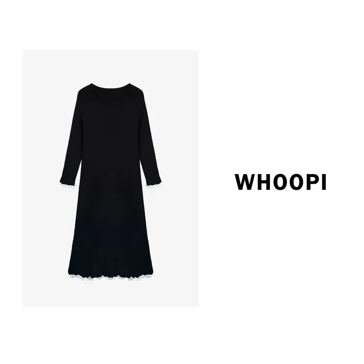 【Whoopi】【香榭丽舍】法式赫本风不规则撞色波浪边气质连衣裙