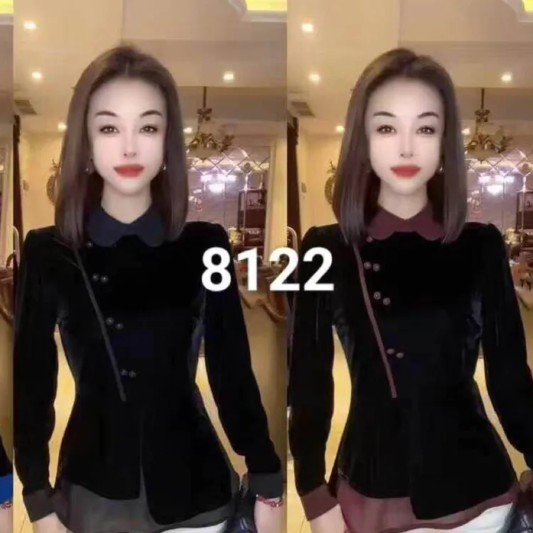 衬衫领丝绒拼接衫8122HPNMQ