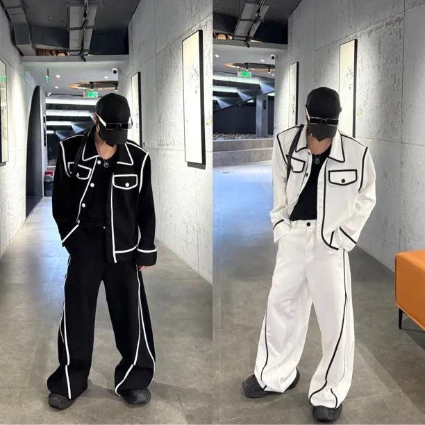 尚锋男装629秋季设计款新品时尚百搭撞色拼接休闲运动夹克套装