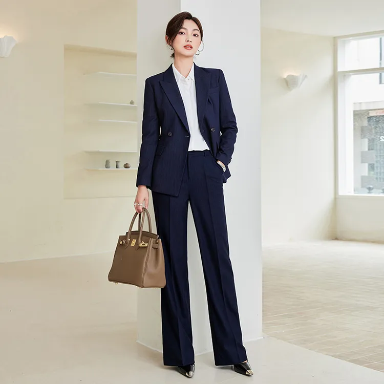 芭妃娅西装套装女高端条纹修身西服两件套职业正装时尚通勤工作服