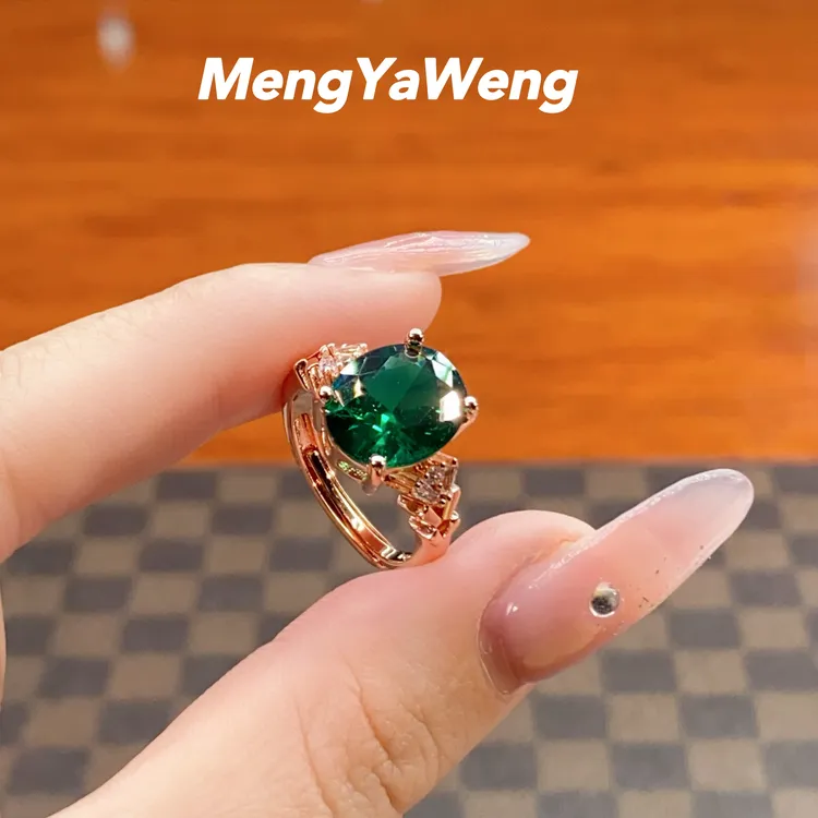 新品戒指【春香】10x12mm人工宝绿色高级戒指复古k4355