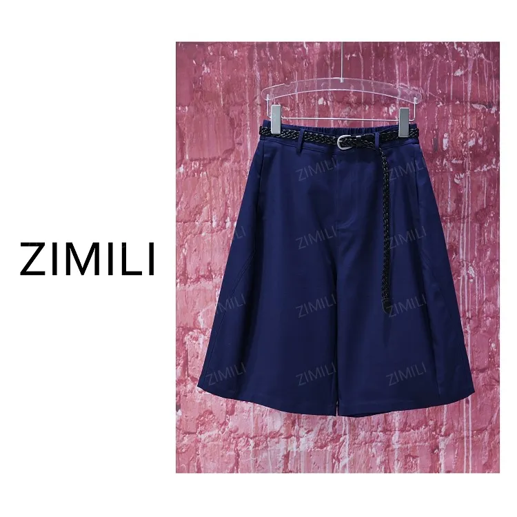 【亮哥女装】2025欧版小众设计师丈青色高腰阔腿休闲A字短裤9772-H5