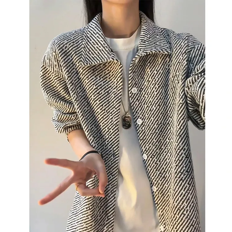 雪尼尔肌理感长袖男秋冬加绒加厚外套翻领休闲小香风开衫夹克上衣