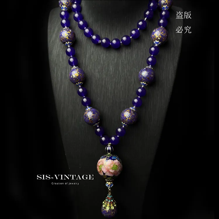 铜合金木质项链 启程 卡30MM非遗景泰蓝国风太太服项链旗袍链