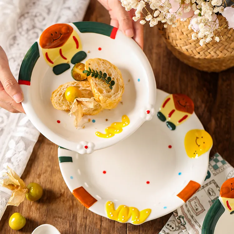 【萌绘坊】非你莫薯盘子全家福家用高温釉下彩手绘陶瓷可爱卡通餐具