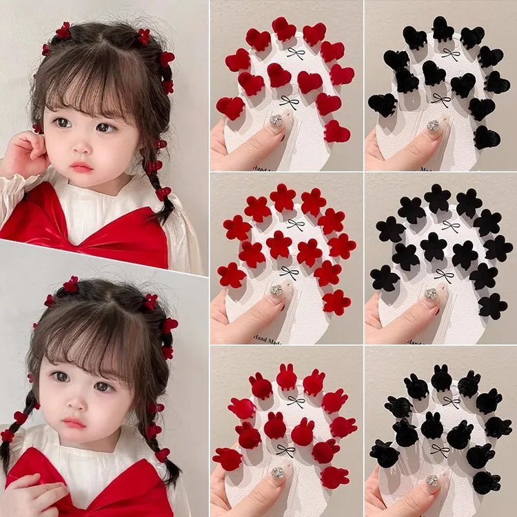 红色植绒小抓夹宝宝发夹儿童新年春节编发夹子女童公主头发卡头饰