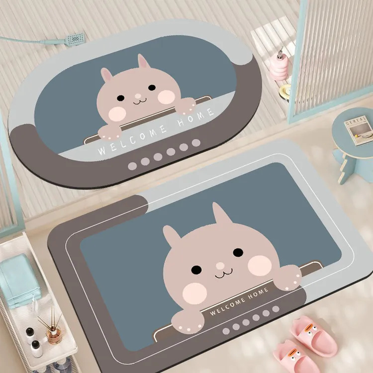 俏虎蓝底小兔浴室卫生间门口脚垫家用厨房吸水垫卡通简约防滑地垫商品图