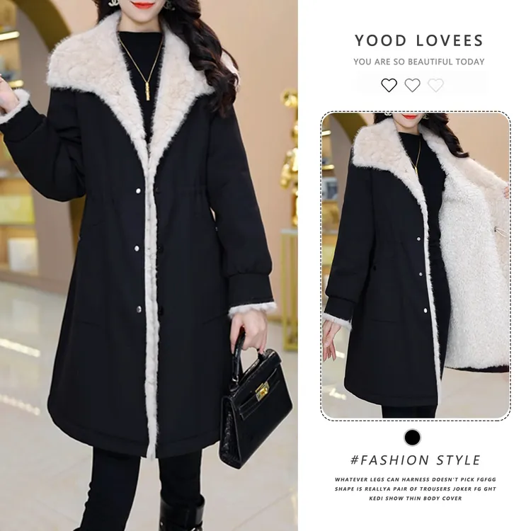 加绒加厚上衣2025冬季新款时尚休闲气质减龄收腰显瘦中长款外套