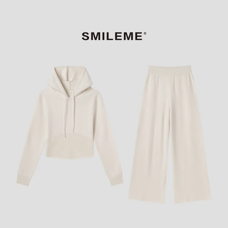 3-SMILEME【轻柔北屿】慵懒风绵羊毛山羊绒卫衣卫裤套装R5393006