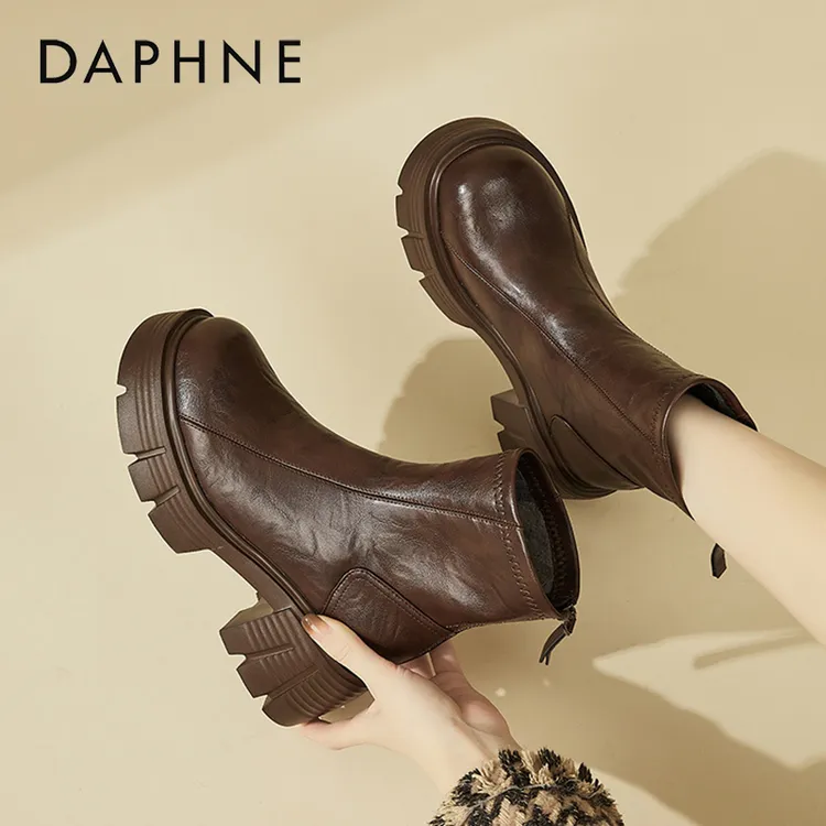 达芙妮厚底切尔西短靴女款冬季加绒2025新款英伦风增高保暖马丁靴