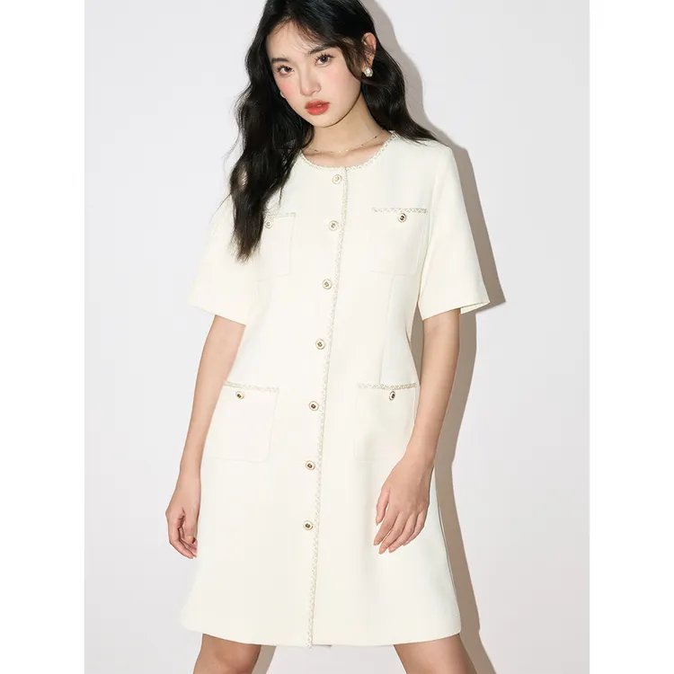 2025夏新品通勤优雅小香风短袖连衣裙收腰显瘦气质连衣裙时尚夏季