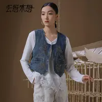 Ysimo-X云思木想 狮舞岭南 珠绣+烫钻U领轻奢复古牛仔马甲12777