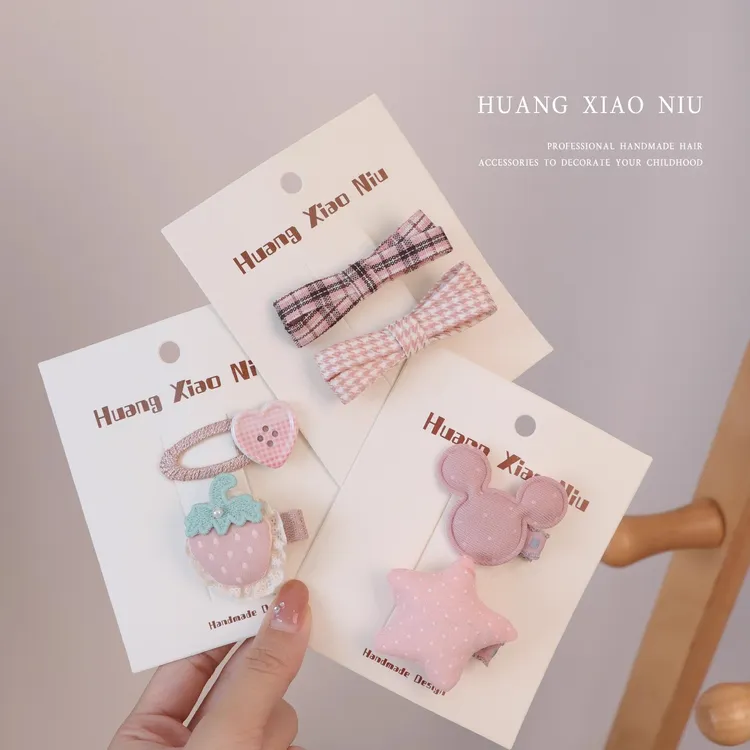 黄小妞女宝宝粉色可爱不伤发小发卡可爱百搭蝴蝶结刘海夹婴儿发卡