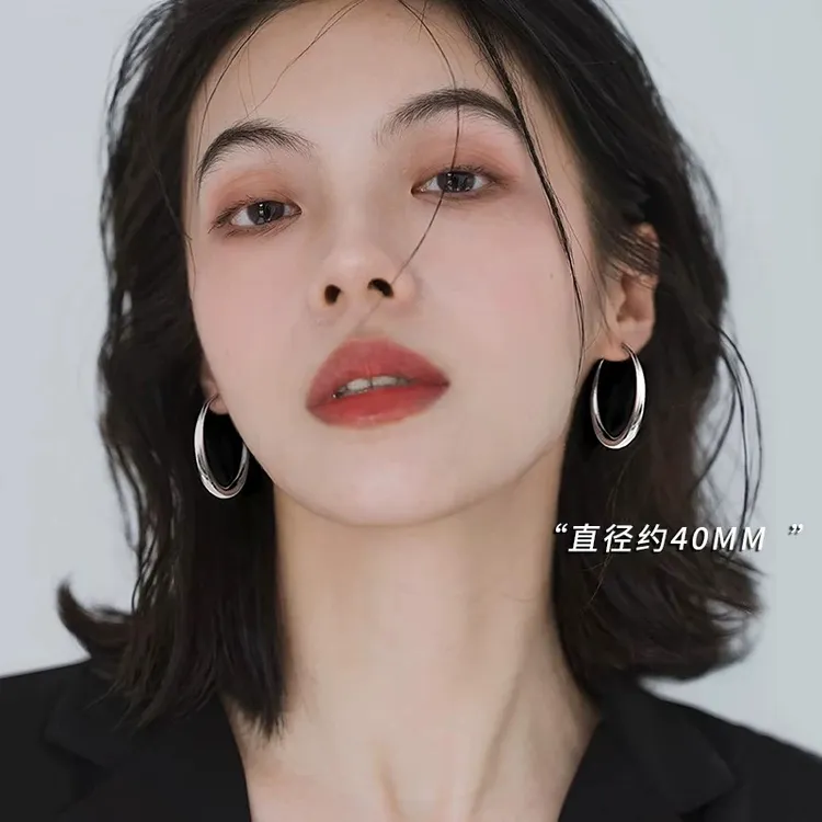 铜合金耳饰 轻奢风小众时尚银色韩版圈圈耳环日韩设计耳扣3101