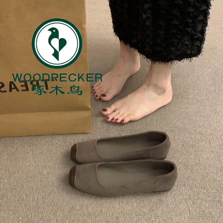 啄木鸟平底瓢鞋黑色气质新中式单鞋豆豆鞋2025新款浅口法式女鞋子