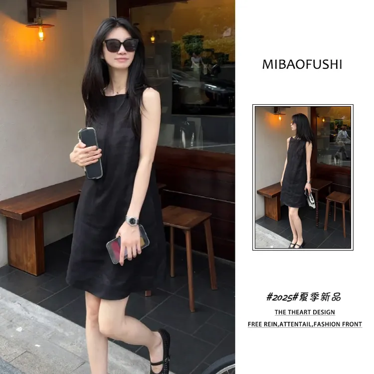 赫本风气质黑色无袖连衣裙2025夏季新款修身显瘦小众背心短裙