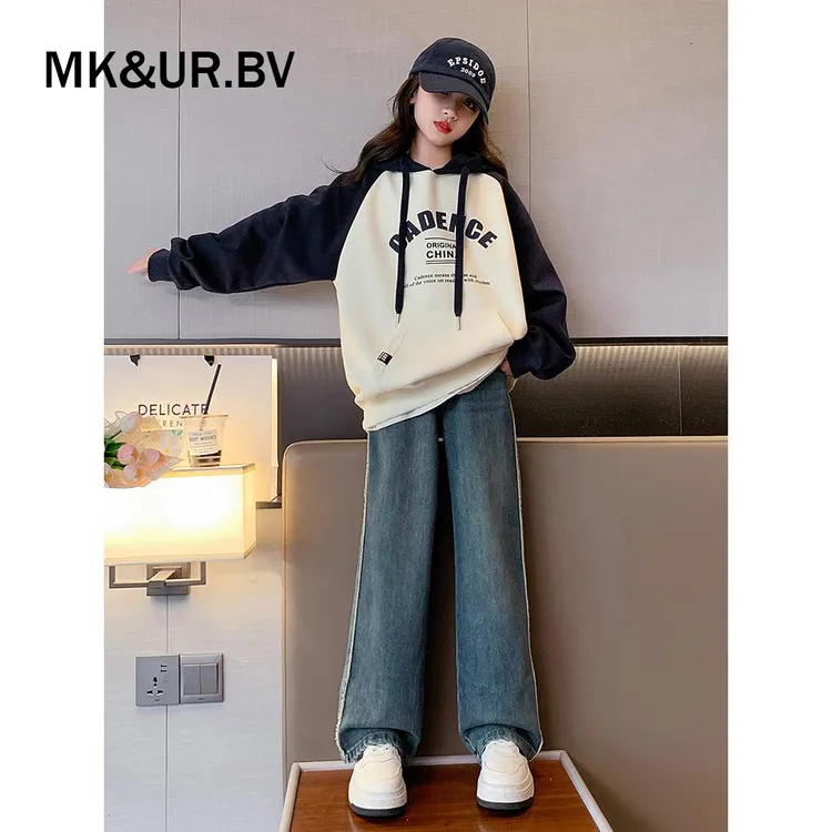 女童卫衣春秋2025新款儿童连帽衣服牛仔套装女孩大童洋气时髦上衣