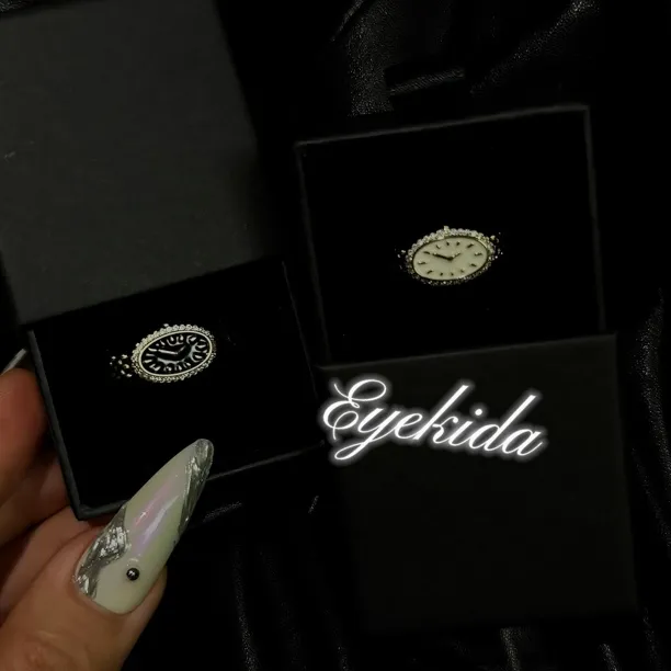 铜合金锆石戒指 Eyekida金色手表时钟戒指ins风大小可调