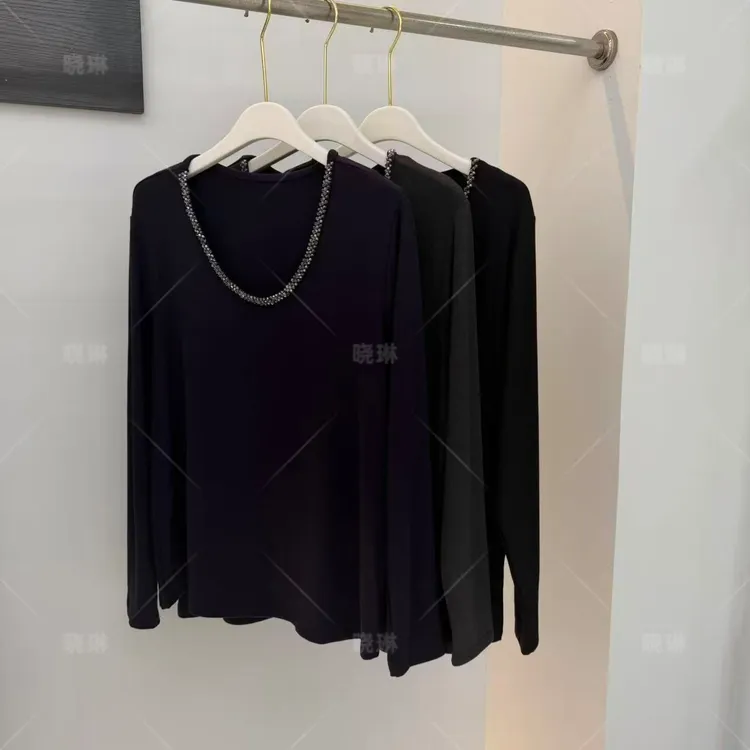 【晓琳】2026春季新款时重工手工穿珠长袖T恤