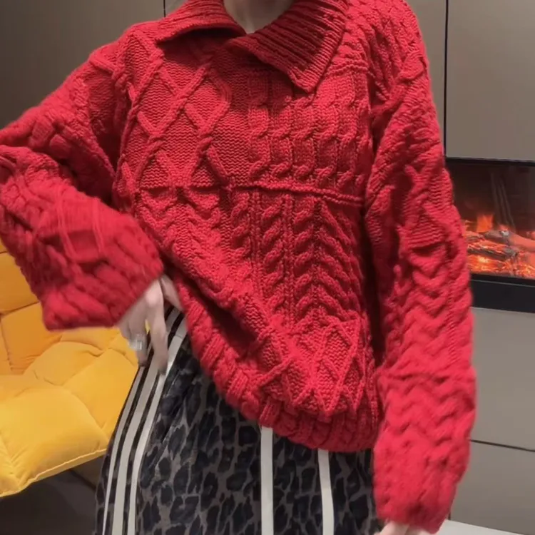 今年流行穿搭2025秋冬新款温柔风粗针粗线针织毛衣休闲风长袖上衣