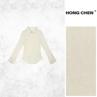 【虹辰】高端时尚复古蝴蝶提花独特蕾丝袖口气质高级感上衣-HC2859