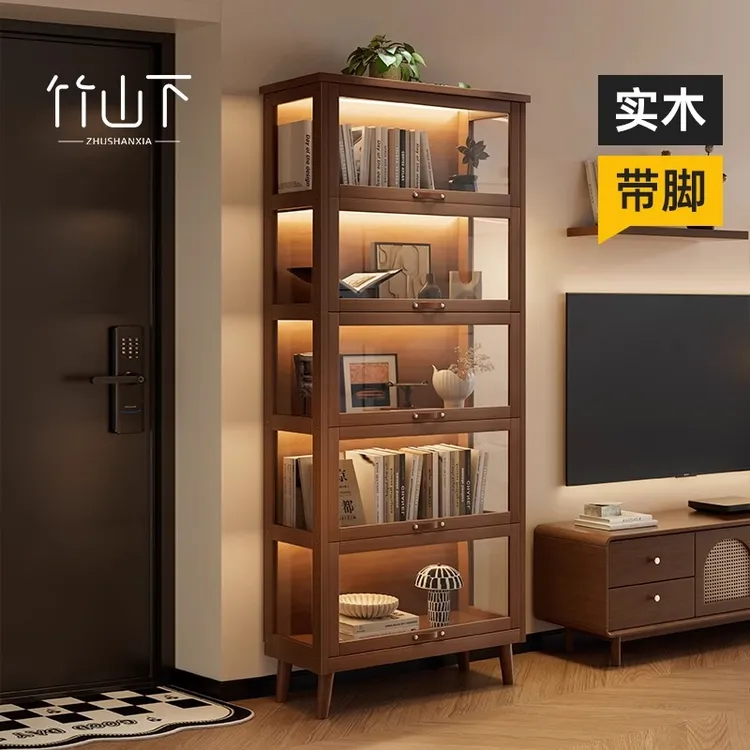 书柜储物柜一体靠墙家用客厅防尘书架多层放书置物架简约收纳柜子