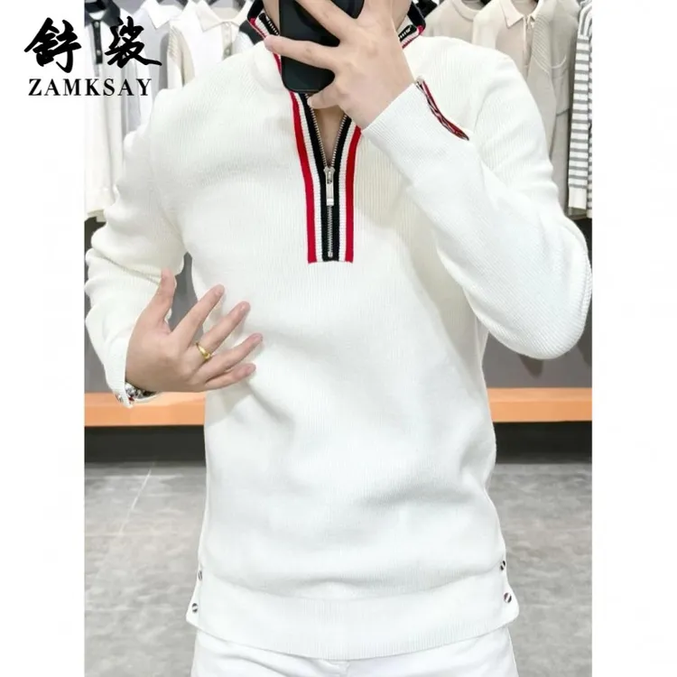 轻奢秋冬男士立领半拉链针织毛衣潮流高级感高品质气质精致打底衫