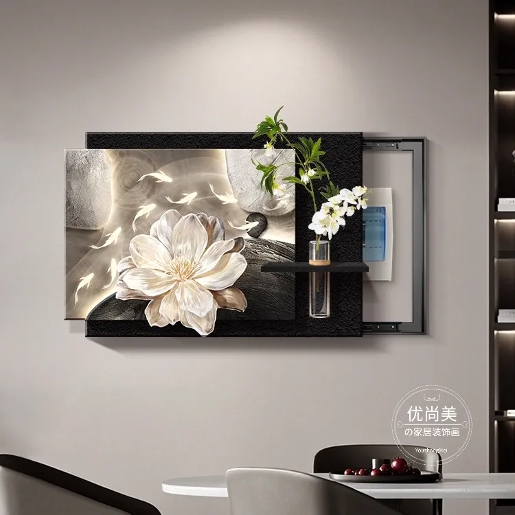 轻奢客厅电表箱装饰画高级感2025新款水培绿植配电箱遮挡盖板挂画