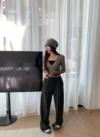 AFRESHM77【辣妹小心】假两件长袖针织衫简约内搭短款上衣Y0343