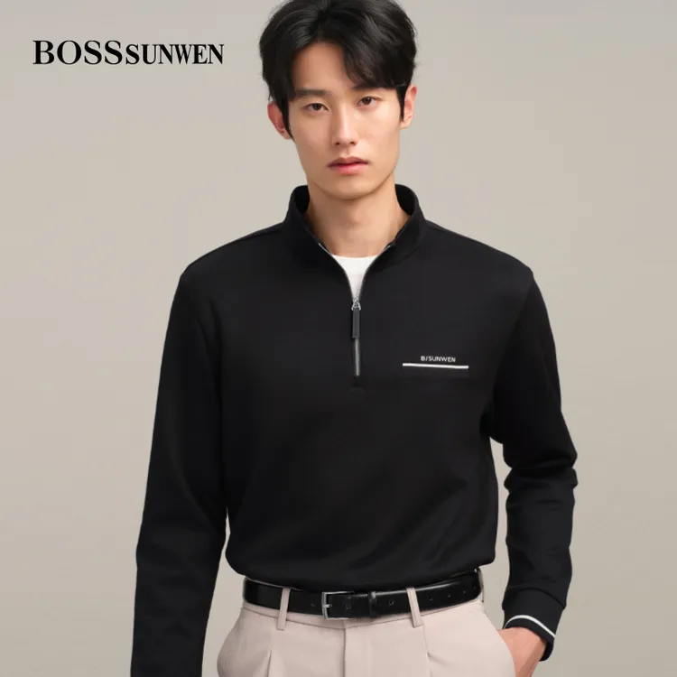 BOSSSUNWEN/博斯绅威【空气层】25秋季立领男卫衣纯色老钱风松弛感