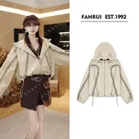 FANRUI/泛芮「脉络生长」花纹独特小众设计感复古连帽外套女B18425