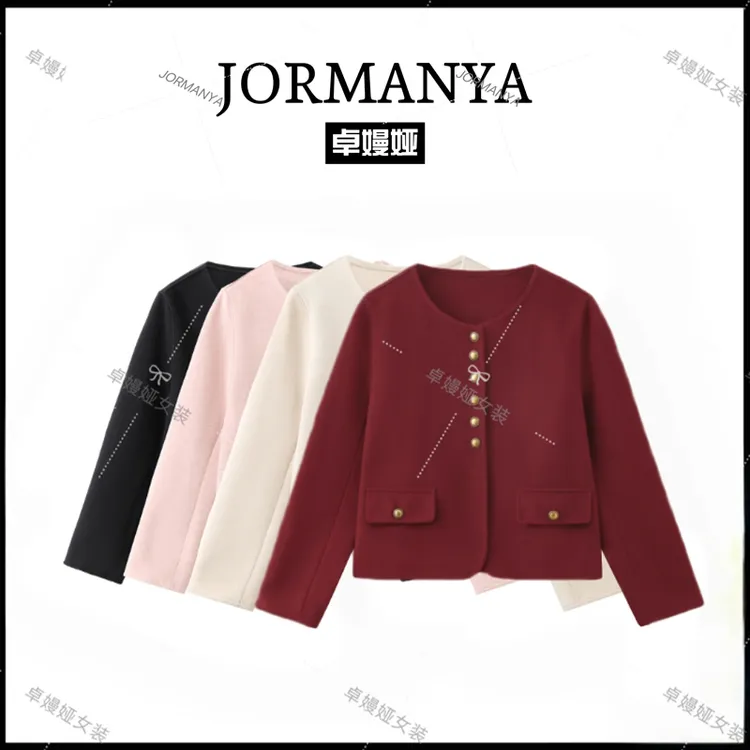 Z516JORMANYA双面羊毛小香风女秋冬新款撞色时髦高级设计短款外套