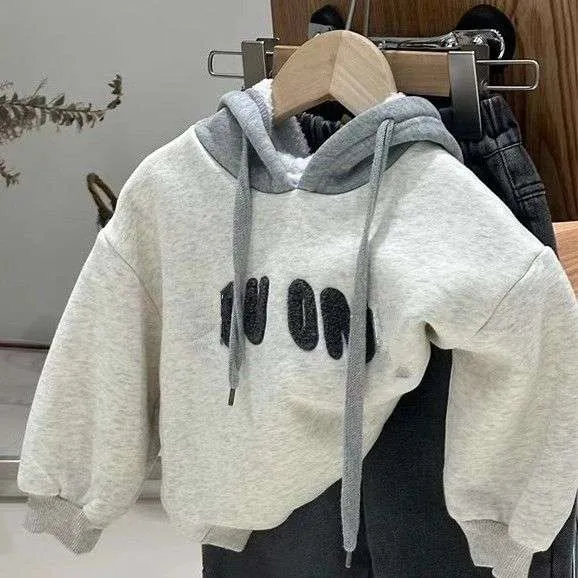 小黄鸭男童韩国版时尚休闲帅气潮流灰色百搭连帽卫衣儿童拼接撞色