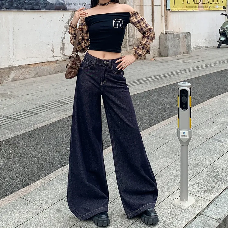 美式复古阔腿牛仔裤女2025秋季新款高腰显瘦宽松设计感垂感拖地裤
