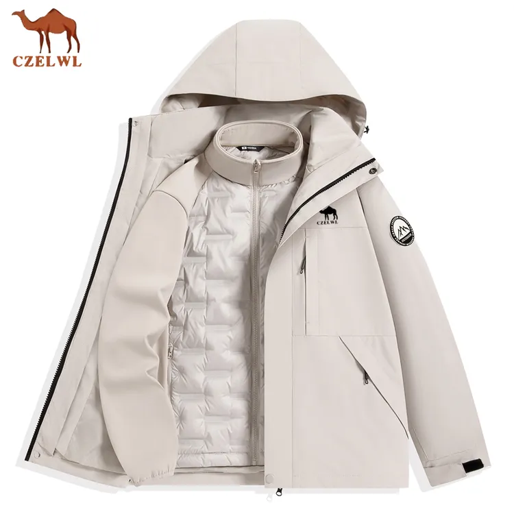 骆驼骑师三合一冲锋衣男女同款加厚情侣徒步两件套户外登山羽绒服