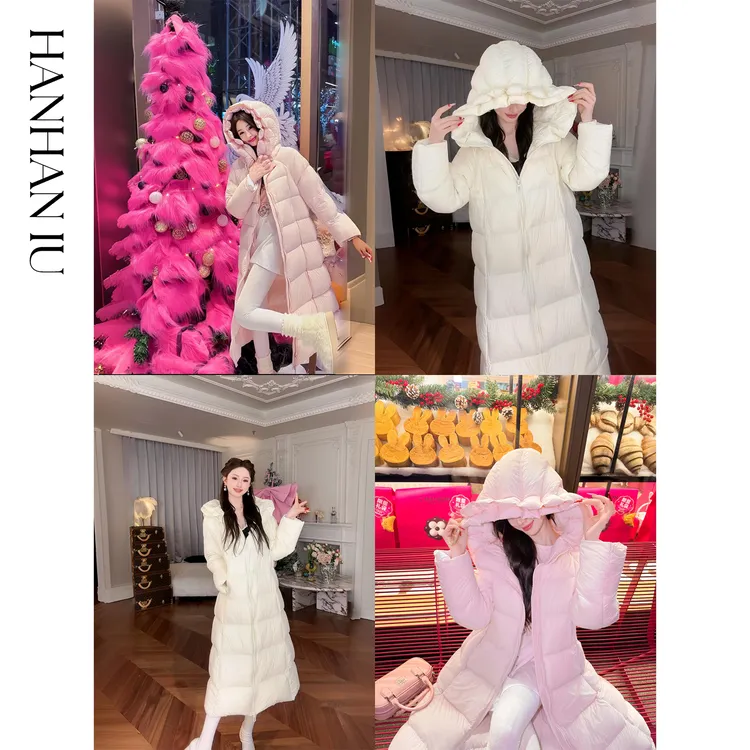 韩韩IU【暖梦星球】三防面料保暖防风新国标女士连帽宽松长款羽绒服