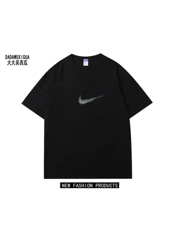 夏季男款短袖美式T恤基础纯棉圆领宽松印花港风纯色简约男士休闲