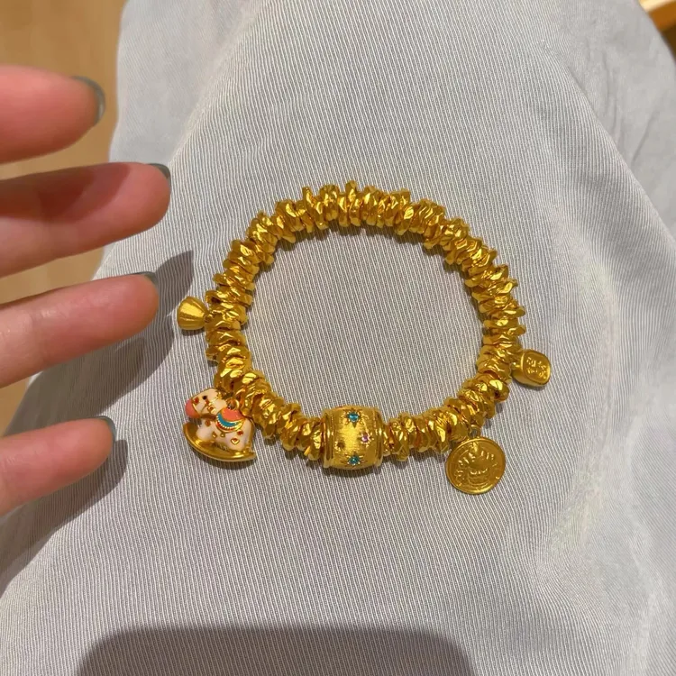 合金手链 合金手链新中式手作小木马金色黄财神盘缠手链