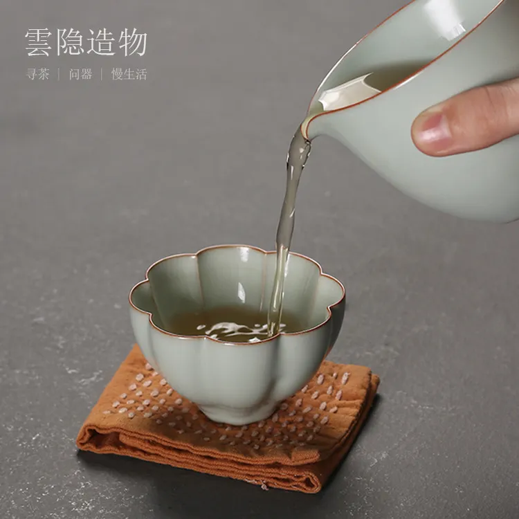天青开片汝窑品茗杯茶盏 单杯主人杯茶碗功夫茶具茶杯云隐造物
